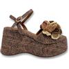 Exé - Sandalo Donna Platform in Rafia con Fiori. Zeppa Alta Leggera, Cinturino Regolabile. Stile Estivo Elegante. (Beige - Marrone, Sistema Taglie Calzature EU, Adulto, Donna, Numero, Media, 37)