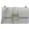 Pinko Love One Classic Borsa a Tracolla in Pelle, Grigio Perla, 27 x 16.5 x 7 cm, con Chiusura a Patta, Tracolla Regolabile e Catena, Galvanica Oro Antico