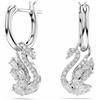Swarovski Swan Orecchini Pendenti, Tagli Misti, Cigno, Bianco, Placcato Rodio