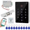 Gaocinys WIFI Tuya APP Access Control System Kit Tastiera di controllo accessi RFID, alimentazione 12VDC, serratura catodica elettrica Fail-Secure, pulsante interruttore porta, chiavi RFID 125KHz