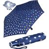 iX-brella Mini ombrello per bambini Safety Reflex, extra leggero, Raindrops Blue-automatico, 93 cm, Ombrello tascabile per bambini con apertura e chiusura automatica