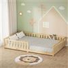 ML DESIGN modern living ML-Design Letto Basso per Bambini e Bambine 120x200 cm, Naturale, in Legno di Pino Massiccio, con Rete a Doghe e Protezione Anticaduta, Giroletto Singolo per Giovani, Lettino Montessori per Ragazzi