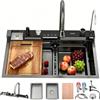 OMGMTSTORE Lavello Cucina Con Cascata 80 x 50 cm,Lavello Cucina In Acciaio Inox,Lavello Nero Antracite Multifunzione Cucina,Con Rubinetto Estraibile,Sifone,Dispenser Sapone,Lavello Mobile E Tagliere