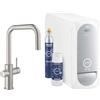 GROHE Blue Home Starter Kit con Rubinetto Filtro Acqua, Bocca U, Doccetta Estraibile, Acqua Filtrata Refrigerata e Frizzante, WiFi, Supersteel, 31543DC0
