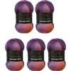 Wollbiene Moonlight Glitter Batik Simli - 5 Gomitoli di Lana da 100 g, 500 g Totali - per Lavorare a Maglia e all'Uncinetto - 20% Lana Metallica Turca Sfumata (5600 Lilla, Arancione)