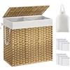 SONGMICS Cesto Portabiancheria con Coperchio, Cesta per Bucato 130L, 2 Scomparti, Sacco Estraibile con Manici, Intrecciato a Mano, in Camera da Letto, Bagno, 33 x 66 x 60 cm, Naturale LCB253N01