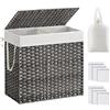 SONGMICS Cesto Portabiancheria con Coperchio, Cesta per Bucato 130L, 2 Scomparti, Sacco Estraibile con Manici, Intrecciato a Mano, in Camera da Letto, Bagno, 33 x 66 x 60 cm, Grigio LCB253G01