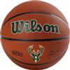 Wilson Pallone da Basket NBA TEAM COMPOSITE BSKT, Utilizzo Indoor/Outdoor, Pelle Composita, Misura 7, Marrone (Milwaukee Bucks)
