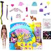Barbie Color Reveal - Bambola con capelli castani striati blu e 25 sorprese tra cui cambiamento di colore, regalo per bambini