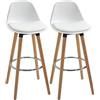 HOMCOM Set di 2 sgabelli da bar imbottiti con gambe in legno e schienale, sedie da cucina con poggiapiedi in acciaio, per cucina, soggiorno, sala da pranzo, ecopelle, colore bianco