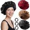 Elalove Cuffia Seta Capelli Notte Set 3 Pezzi Rosso Nero Oro con 3 Elastici per Capelli Copricapo Seta Bonnet Sottocasco per Capelli Ricci e Lisci Accessori Capelli Donna Uomo Cuffia Doccia Donna