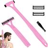 FUHAMJ 1 Set Rasoio Schiena Uomo,45Cm Pieghevole Per La Cura Della Schiena, Del Viso, Del Petto E Delle Spalle,Con 2 Testine Di Rasatura Rimovibili E Allungamento Del Braccio Ergonomico(Rosa,C)