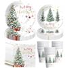 LATERN 100 Pezzi Stoviglie di Carta per Feste Natalizie, 25 x 9 Pollici Piatti Piani, 25 x 7 Pollici Piatti da Insalata, 25 x 270ml Tazze, 25 x 16CM Tovaglioli - per Natale Festività Feste Decorazioni