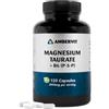 Ambervit Magnesio Taurato con Vitamina B6 P-5-P - 120 Capsule Vegane - 2000mg per Dose, 160mg di Magnesio Elementare - Formula Legata alla Taurina - Fornitura 30 Giorni - Made in EU - Ambervit