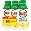 Fairy Detersivo Lavastoviglie Gel Liquido, 90 Lavaggi, Confezione Da 3 Bottiglie, Platinum Limone, Dona Extra Brillantezza Alla Lavastoviglie, Combina Pulizia Brillantezza E Freschezza