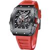 DAXIAOYU Orologio al quarzo da uomo con scheletro 3D, quadrante a forma di tonneau, cinturino in silicone, calendario, visualizzazione della data, impermeabile, casual, orologio da polso sportivo,