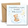 Edition Seidel Premium biglietto d'auguri quadrato per la nascita con busta. Biglietto messaggio in inglese Hello Benvenuto Baby Boy orso luna stelle (EQ200 SW026)