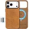 SHIELDON Cover Vera Pelle per iPhone 18 Pro Max/iPhone 17 Pro Max 6,9 | Compatibile per MagSafe, Custodia Magnetica, Ricarica Wireless, Bottoni Metallo, Controllo Fotocamera, Marrone Chiaro Retrò