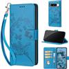 SIENIANLINE Cover per Google Pixel 8 Pro PU Pelle Custodia Flip Farfalla - Blu | Custodia flip in pelle PU, Chiusura magnetica, Supporto regolabile, Scomparti schede, Protezione totale per Pixel 8 Pro