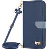 Belzsxy Cover per Xiaomi Redmi Note 14 Pro 4G con Cordino,ustodia con Laccio Collana Tracolla Collo Liquido Case,Custodia in PU Pelle Portafoglio Flip Schede con Slot per Carte,Blu