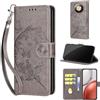 SIENIANLINE Cover per Honor Magic8 Lite / X9d custodia portafoglio Farfalla Grigio | 3 scomparti carte, 1 tasca banconote, Chiusura magnetica, Supporto, Pelle PU flip cover per Honor X70 / X9d