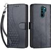 SIENIANLINE Cover per Xiaomi Redmi Note 8 Pro custodia portafoglio Nero | 3 scomparti carte, 1 tasca banconote, Chiusura magnetica, Supporto, Pelle PU flip cover per Redmi Note 8 Pro