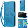 SIENIANLINE Cover per Huawei P30 Pro custodia portafoglio Farfalla - Blu | 3 scomparti carte, 1 tasca banconote, Chiusura magnetica, Supporto, Pelle PU flip cover per Huawei P30 Pro