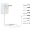 AmiCera Alimentatore universale da 12 V 2 A, adattatore AC DC con 8 connettori DC, alimentatore da 12 V con cavo da 1,2 m, bianco, caricatore da 100 - 240 V, 50 - 60 Hz, per strisce LED, fotocamera