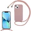 FERLAN Custodia per iPhone 13 Mini Cover con Cordino,Rosa Oro | Custodia con Laccio Collana Tracolla Regolabile Sottile Silicone Morbido TPU Bumper Antiurto AntiGraffio Protettiva Case
