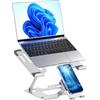 Omana Supporto ergonomico 2 in 1 per laptop con supporto per telefono per scrivania, alzata regolabile, robusto e portatile, adatto a tutti i laptop e telefoni (argento)