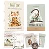 WELTWERK Biglietti miliari per bambini [natura] 60 biglietti mensili con retro scrivibile, con confezione regalo e supporto in legno, regalo per gravidanza, baby shower e nascita