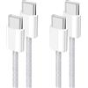 YISH Cavo USB C to USB C [2Pezzi-1M]：60W Cavo USB Tipo C PD 3A Ricarica Rapida Nylon Intrecciato Cavo Type C to Type C Filo Caricatore per iPhone 16 15 Samsung Galaxy S25 S24 Pixel Sony iPad MacBook
