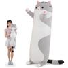Amozo Gatto Peluche Cuscino Lungo Gatto di Peluche Kawaii Gigante Morbido Abbraccio Cuscino Giocattolo Regalo per Bambini Adulti, 1pcs, Grigio 90cm