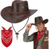 Saier tbo Set di 2 cappelli da cowboy e bandana, per costume da cowboy occidentale, con cappello da cowboy, bandana, per uomo e donna, Carnevale, Halloween, festa a tema, cosplay