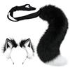 Ulikey Set da Vestire Coda di Lupo di Volpe, Orecchie di Gatto in Finta Pelliccia di Halloween Set di Costumi per Bambini in Peluche con Coda di Lupo e Volpe per Halloween, Carnevale (Noir et Blanc)