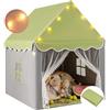 RELAX4LIFE Tenda da Gioco per Bambini con Luci a Stella, Casetta per Bambini da Interno con Tappetino e Zanzariera Lavabile, Castello dei Sogni 105x121x136 cm (Verde)