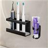 lifeicomall Portaspazzolino elettrico da parete, supporto autoadesivo con piatto in diatomite e organizer per dentifricio (3 slot), nero