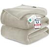WAVVE Plaid Coperta Pile di Flanella 260gsm - 220x240 cm, Beige - Pled Divano Pelosa Letto Matrimoniale King 240x220 - Copridivano di Microfibra Calda e Morbida