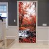 A.Monamour Adesivo Porta Autoadesiva Paesaggio Del Flusso Di Foglie Rosse Della Foresta Nebbiosa Rossa Della Montagna Dei Carpazi Vinile PVC Adesivi per Porte Interne 3D Pellicola Adesiva Sticker