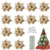 Qunkun 12 stelle di Natale glitterate, fiori artificiali, stella di Natale, fiori decorativi per albero di Natale, fiori di Natale con 12 steli e clip