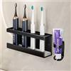 lifeicomall Portaspazzolino elettrico da parete, supporto autoadesivo con piatto in diatomite e organizer per dentifricio (4 slot), nero