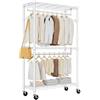 M MZG Appendiabiti a 3 Ripiani con Ruote, Scaffale Portaoggetti in Filo Metallico Resistente, con 2 Barre Appendiabiti e Ganci Laterali, Bianco, 40 × 75 × 189,3 cm