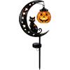 Generic Luce solare in metallo nero gatto luna da giardino con lampada a zucca appesa, resistente alle intemperie, decorazione paesaggistica a LED per Halloween, cortile, sentiero, patio, festival, ornamento