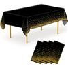Mokani 4 Pezzi Tovaglia Usa e Getta, Tovaglie Rettangolare a Pois Nera e Oro per Matrimoni, Natale, Party, Picnic, Compleanno, battesimo (137 x 274 cm)