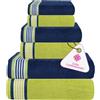 CASA COPENHAGEN Set di asciugamani di design He&She da 6 pezzi, 100% cotone egiziano, Blu California+Verde California, 600g/m², 2teli bagno, 2asciugamani viso, 2lavette, Set regalo per uomo e donna