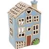 Shudehill Giftware Village Pottery - Portacandele in ceramica, collezione Pretty Garden Floral House, collezione pastello (cuore blu)