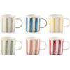 H&H-Set di 6 Mug Lima in Stoneware - Colori Assortiti 380 cc, Adatte per Lavastoviglie e Microonde, Design Artigianale con Base Color Panna e Righe Colorate