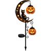 Generic Luce solare in metallo nero gatto luna da giardino con lampada a zucca appesa, resistente alle intemperie, decorazione paesaggistica a LED per Halloween, cortile, sentiero, patio, festival, ornamento