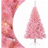vidaXL Albero di Natale artificiale con luci integrate Rosa 150 cm PVC, Albero di Natale a cono moderno, resistente, con luci LED preinstallate per esterni ed interni, decorazione festiva
