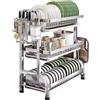 MTSYXYM Scolapiatti da Appoggio in Acciaio Inox 304 a 3 Livelli - Grande Scolapiatti Cucina con Vaschetta Raccogligocce - Organizer Salvaspazio per Piatti, Bicchieri e Tagliere(53 * 24 * 60cm)